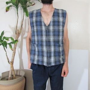 100% cotton Mens Blue Plaid Zip Up Vest